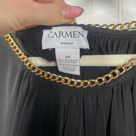 Carmen Marc Valvo Women’s 3/4 Sleeve Open Shoulder Chain Accent Blouse Size 2X - Picture 4 of 4
